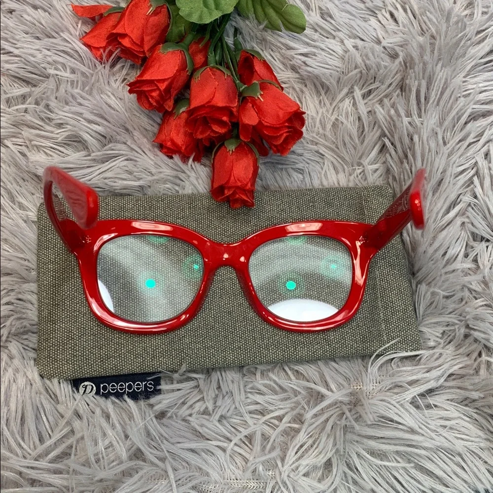 🌹Peepers Center Stage • Oversized Bold Red Cat Eye Reading Glasses +2.50 w/case
